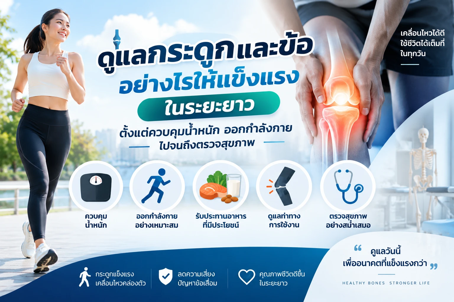 ดูแลกระดูกและข้ออย่างไรให้แข็งแรงในระยะยาว ตั้งแต่ควบคุมน้ำหนัก ออกกำลังกาย ไปจนถึงตรวจสุขภาพ
