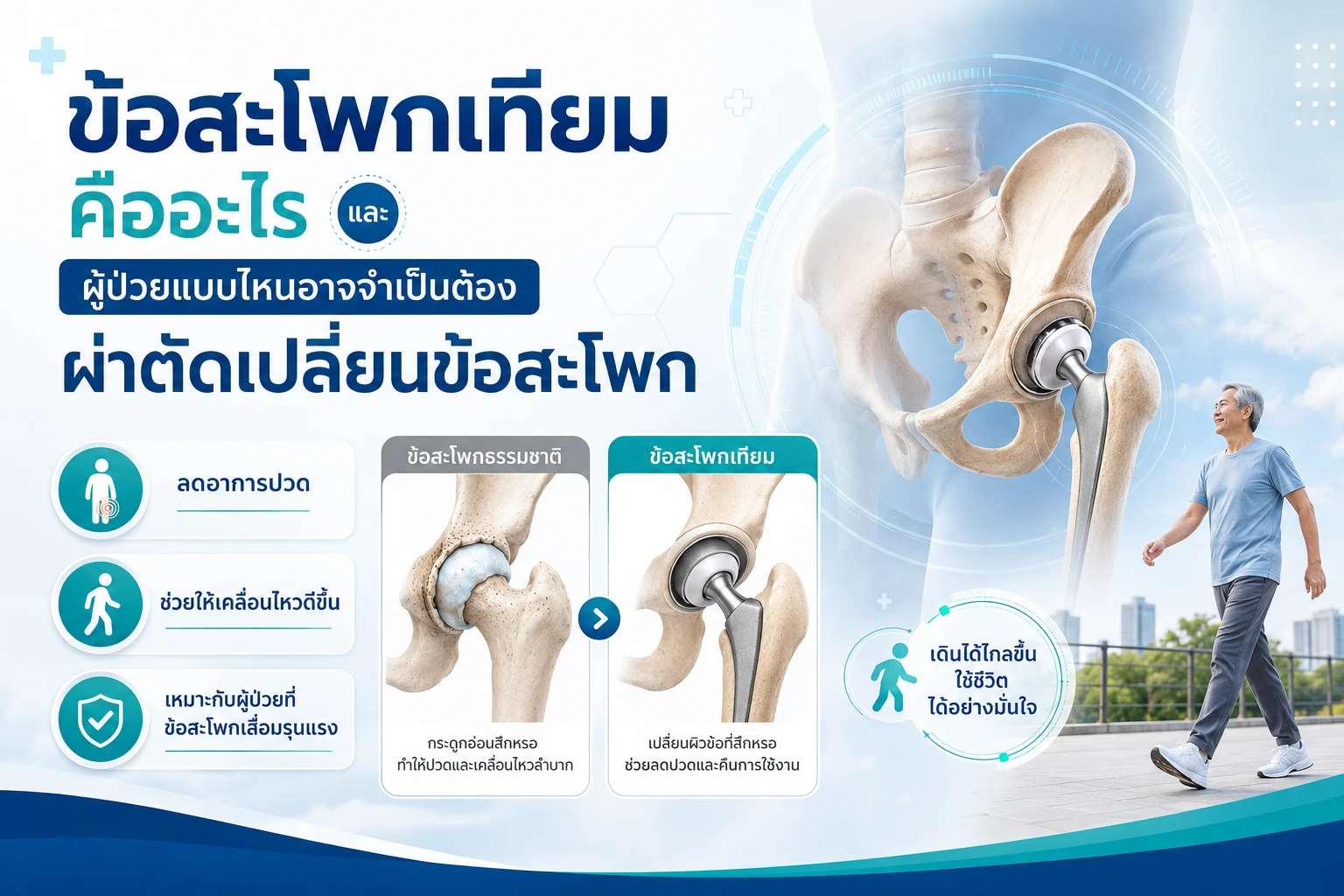 ข้อสะโพกเทียมคืออะไร และผู้ป่วยแบบไหนอาจจำเป็นต้องผ่าตัดเปลี่ยนข้อสะโพก